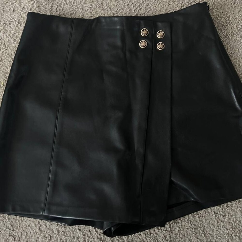 Zara Black Mini Skort with Gold Buttons